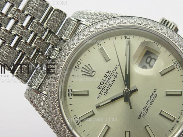DateJust 41 126334 Full Paved Diamonds BP Best Edition Silevr Dial Sticks Markers on Jubilee Bracelet A2824 – Bild 9