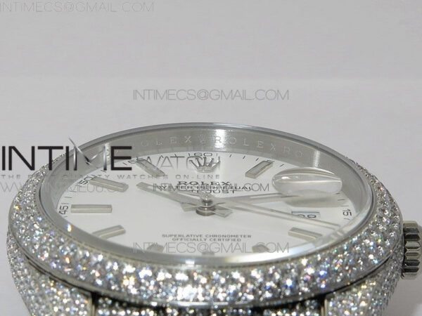 DateJust 41 126334 904 Full Paved Diamonds BP Best Edition White Dial Sticks Markers on Oyster Bracelet A2824 – Bild 9
