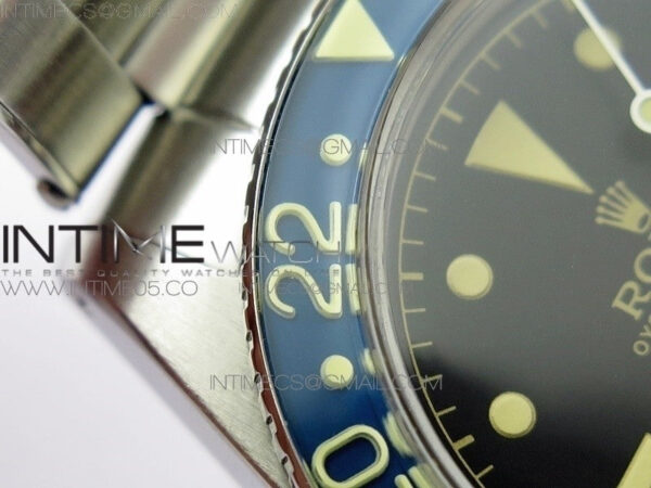 Vintage GMT Master 6542 Blue/Red Bezel B12 Black Dial Style02 on SS Bracelet A2836 – Bild 8