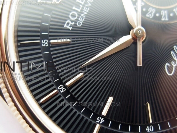 Cellini 50519 Real Date RG BP Best Edition Black Dial Stick Markers on Black Leather Strap SA3165 – Bild 9