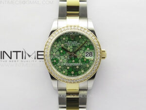 DateJust 31mm 278274 904L SS/YG Crystals Bezel GMF Best Edition Green Flowers Crystals Dial on 904L SS/YG Oyster Bracelet A2824