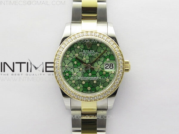 DateJust 31mm 278274 904L SS/YG Crystals Bezel GMF Best Edition Green Flowers Crystals Dial on 904L SS/YG Oyster Bracelet A2824