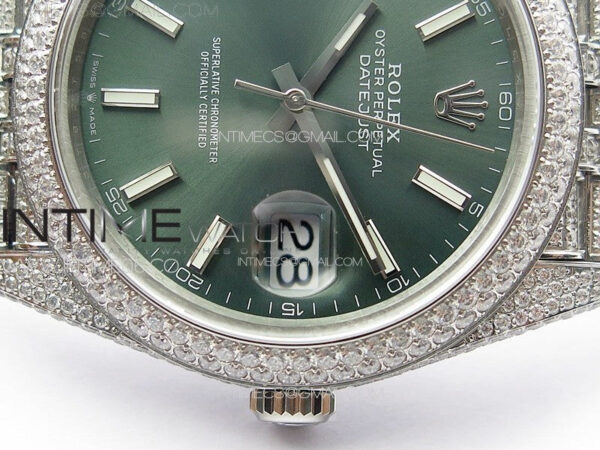 DateJust 41 126334 Full Paved Diamonds BP Best Edition Green Dial Sticks Markers on Jubilee Bracelet A2824 – Bild 10