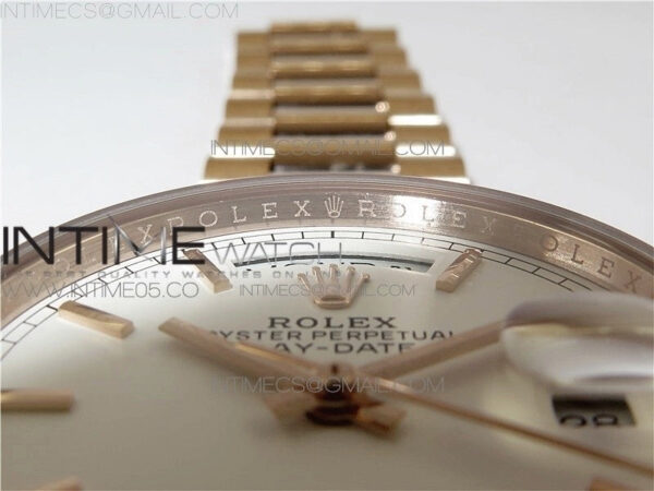Day-Date 36 128239 RG BP Best Edition White Sticks Markers Dial on RG President Bracelet – Bild 10