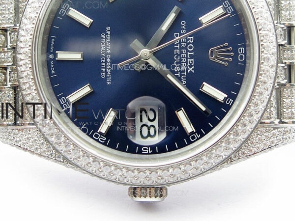 DateJust 41 126334 Full Paved Diamonds BP Best Edition Blue Dial Sticks Markers on Jubilee Bracelet A2824 – Bild 10