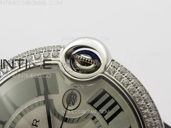 Ballon Bleu 42mm Diamonds Bezel SS K3F 1:1 Best Edition White Texture Dial on Black Leather Strap A2824 – Bild 10