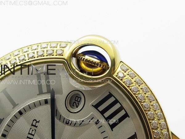 Ballon Bleu 42mm Double Diamonds Bezel RG K3F 1:1 Best Edition White Texture Dial on Black Leather Strap A2824 – Bild 10