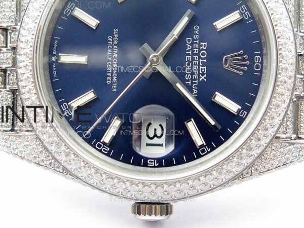 DateJust 41 126334 Full Paved Diamonds BP Best Edition Blue Dial Sticks Markers on Jubilee Bracelet A2824 – Bild 13