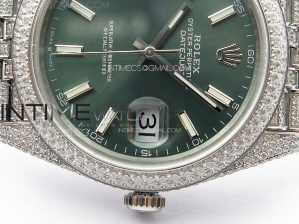 DateJust 41 126334 Full Paved Diamonds BP Best Edition Green Dial Sticks Markers on Jubilee Bracelet A2824 – Bild 11