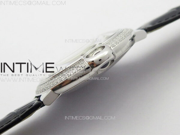 Ballon Bleu 42mm Diamonds Bezel SS K3F 1:1 Best Edition White Texture Dial on Black Leather Strap A2824 – Bild 11