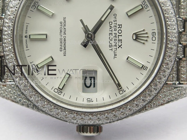 DateJust 41 126334 Full Paved Diamonds BP Best Edition White Dial Sticks Markers on Jubilee Bracelet A2824 – Bild 12
