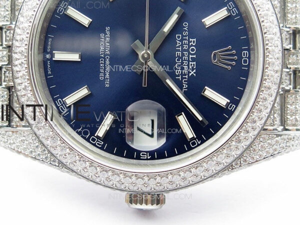 DateJust 41 126334 Full Paved Diamonds BP Best Edition Blue Dial Sticks Markers on Jubilee Bracelet A2824 – Bild 11