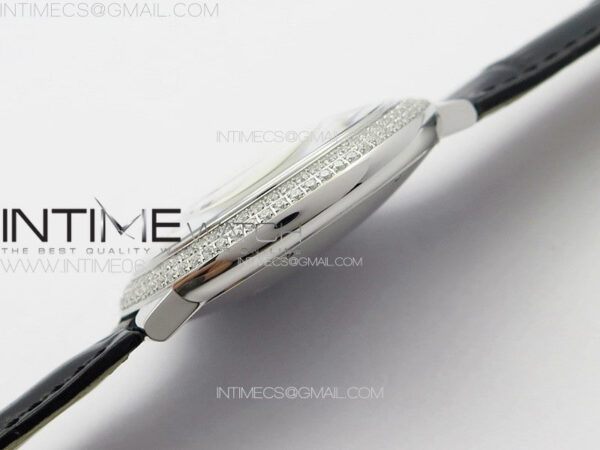 Ballon Bleu 42mm Diamonds Bezel SS K3F 1:1 Best Edition White Texture Dial on Black Leather Strap A2824 – Bild 12