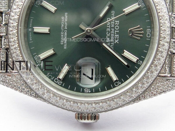 DateJust 41 126334 Full Paved Diamonds BP Best Edition Green Dial Sticks Markers on Jubilee Bracelet A2824 – Bild 12