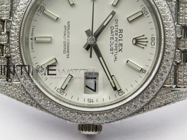 DateJust 41 126334 Full Paved Diamonds BP Best Edition White Dial Sticks Markers on Jubilee Bracelet A2824 – Bild 13