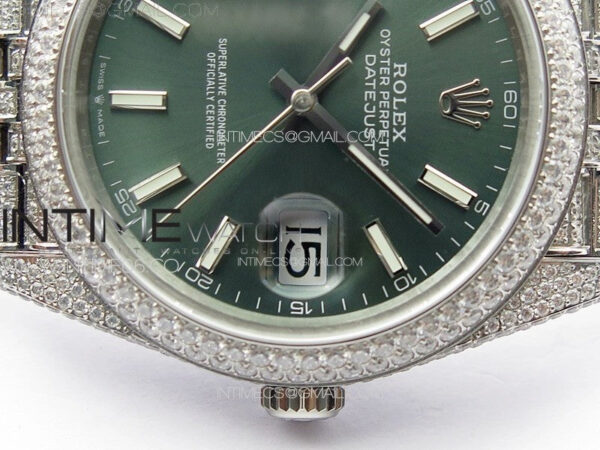 DateJust 41 126334 Full Paved Diamonds BP Best Edition Green Dial Sticks Markers on Jubilee Bracelet A2824 – Bild 13