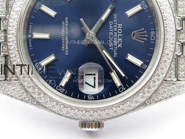 DateJust 41 126334 Full Paved Diamonds BP Best Edition Blue Dial Sticks Markers on Jubilee Bracelet A2824 – Bild 12