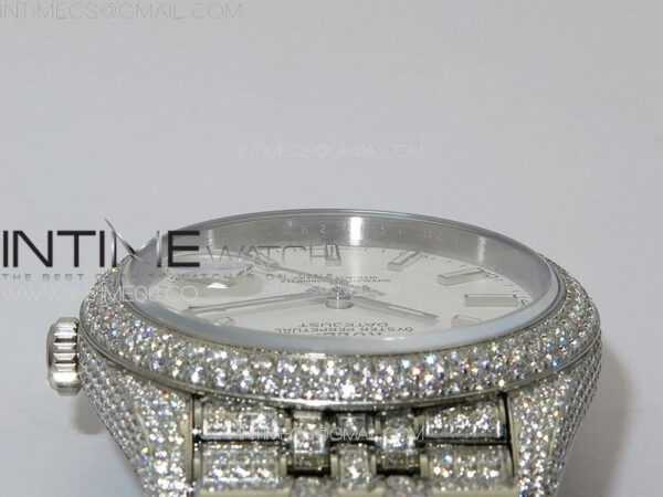 DateJust 41 126334 Full Paved Diamonds BP Best Edition White Dial Sticks Markers on Jubilee Bracelet A2824 – Bild 15