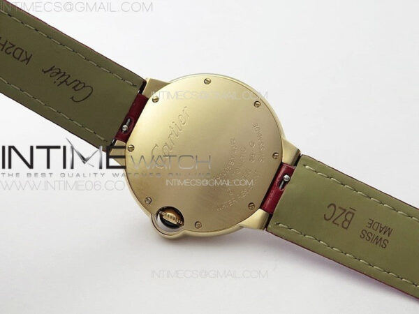 Ballon Bleu 36mm Diamonds Bezel RG K3F 1:1 Best Edition White Textured Dial On Red Leather Strap A076 – Bild 16