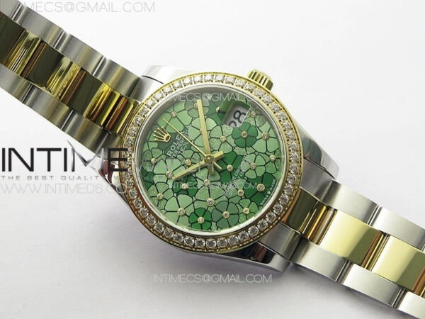 DateJust 31mm 278274 904L SS/YG Crystals Bezel GMF Best Edition Green Flowers Crystals Dial on 904L SS/YG Oyster Bracelet A2824 – Bild 4