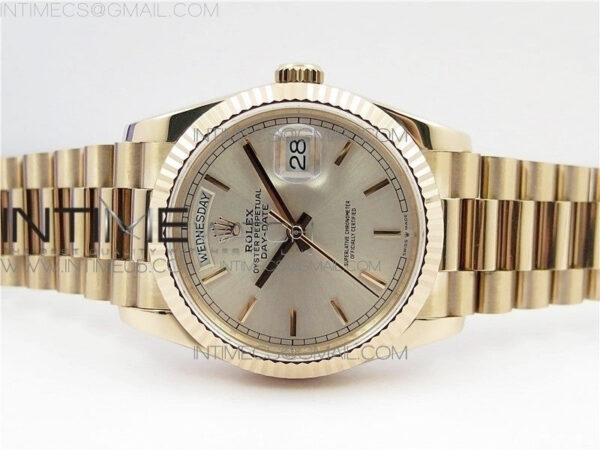 Day-Date 36 128239 RG BP Best Edition Silver Sticks Markers Dial on RG President Bracelet – Bild 19