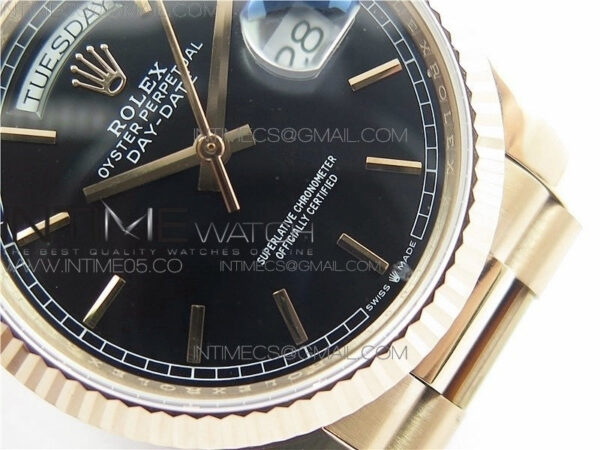Day-Date 36 128239 RG BP Best Edition Black Sticks Markers Dial on RG President Bracelet – Bild 22