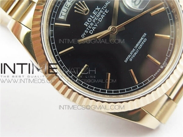 Day-Date 36 128239 RG BP Best Edition Black Sticks Markers Dial on RG President Bracelet – Bild 24