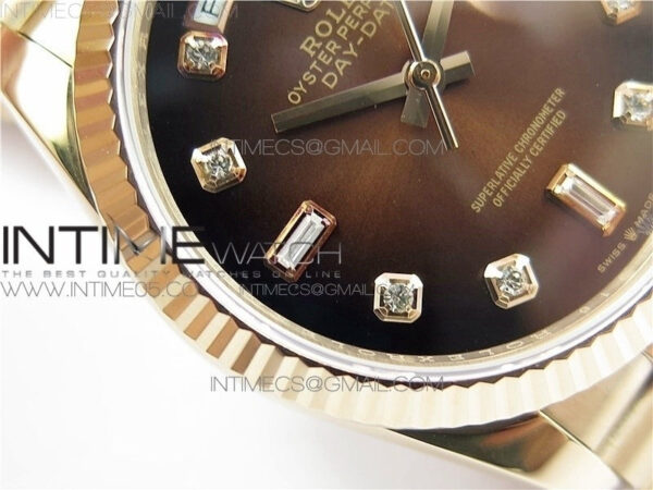 Day-Date 36 128239 RG BP Best Edition Brown Crystal Markers Dial on RG President Bracelet – Bild 24