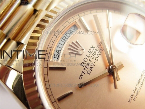 Day-Date 36 128239 RG BP Best Edition Pink Gold Sticks Markers Dial on RG President Bracelet – Bild 25