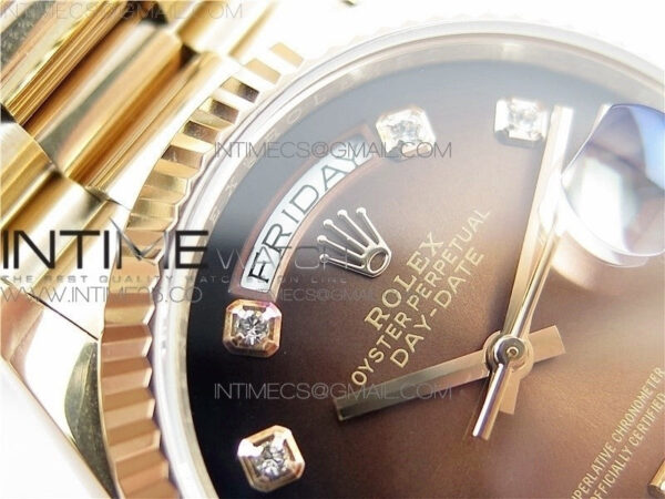 Day-Date 36 128239 RG BP Best Edition Brown Crystal Markers Dial on RG President Bracelet – Bild 25
