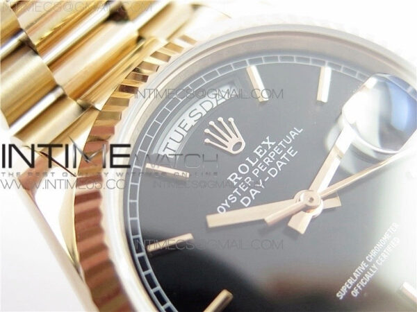 Day-Date 36 128239 RG BP Best Edition Black Sticks Markers Dial on RG President Bracelet – Bild 25