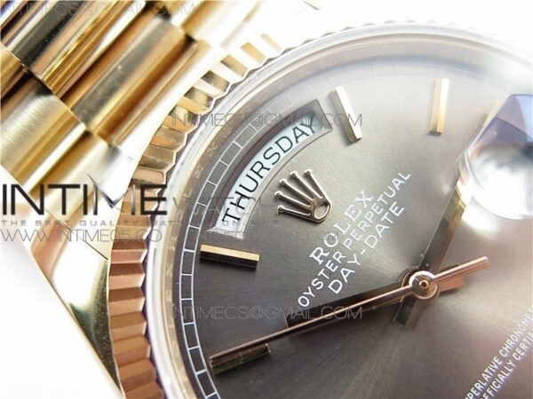 Day-Date 36 128239 RG BP Best Edition Gray Sticks Markers Dial on RG President Bracelet – Bild 25