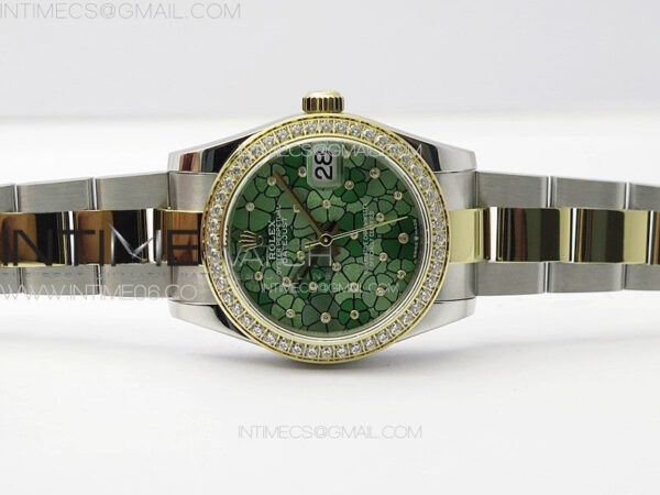 DateJust 31mm 278274 904L SS/YG Crystals Bezel GMF Best Edition Green Flowers Crystals Dial on 904L SS/YG Oyster Bracelet A2824 – Bild 2