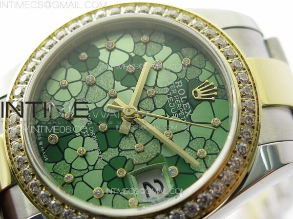 DateJust 31mm 278274 904L SS/YG Crystals Bezel GMF Best Edition Green Flowers Crystals Dial on 904L SS/YG Oyster Bracelet A2824 – Bild 3