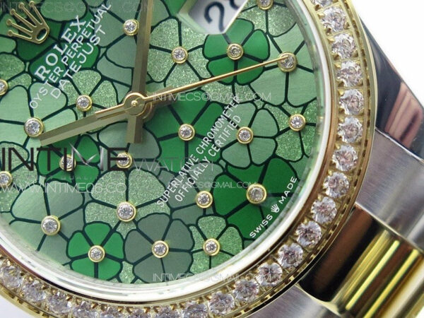 DateJust 31mm 278274 904L SS/YG Crystals Bezel GMF Best Edition Green Flowers Crystals Dial on 904L SS/YG Oyster Bracelet A2824 – Bild 5