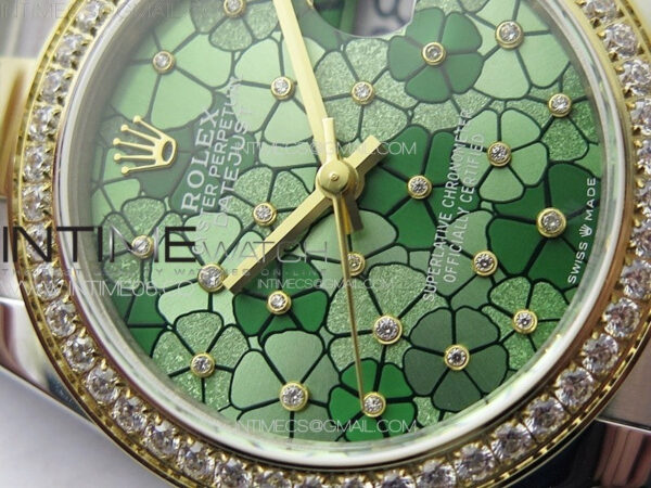 DateJust 31mm 278274 904L SS/YG Crystals Bezel GMF Best Edition Green Flowers Crystals Dial on 904L SS/YG Oyster Bracelet A2824 – Bild 6