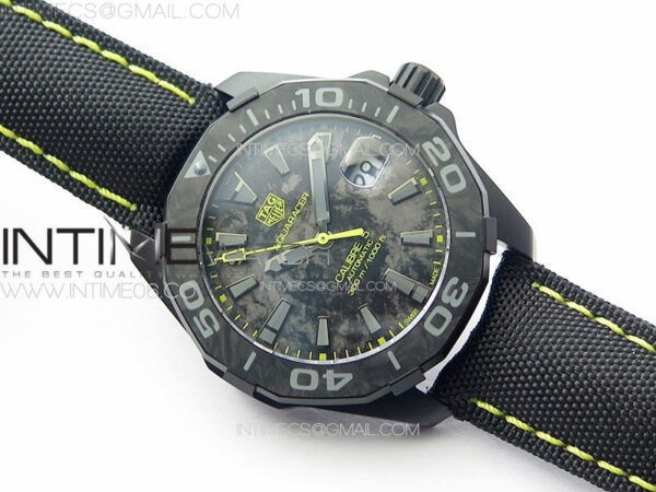 Aquaracer Calibre 5 PVD 41mm TARF 1:1 Best Edition Carbon/Yellow Dial on Black Nylon Strap SW200 – Bild 2