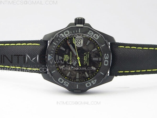 Aquaracer Calibre 5 PVD 41mm TARF 1:1 Best Edition Carbon/Yellow Dial on Black Nylon Strap SW200 – Bild 3