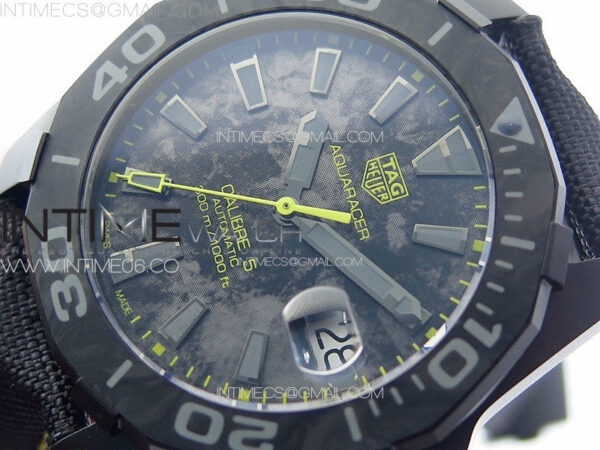 Aquaracer Calibre 5 PVD 41mm TARF 1:1 Best Edition Carbon/Yellow Dial on Black Nylon Strap SW200 – Bild 4