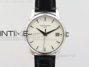 Calatrava 5227 SS Version  white Dial on Black Leather Strap Japanese MIYOTA 9015 PP324CS