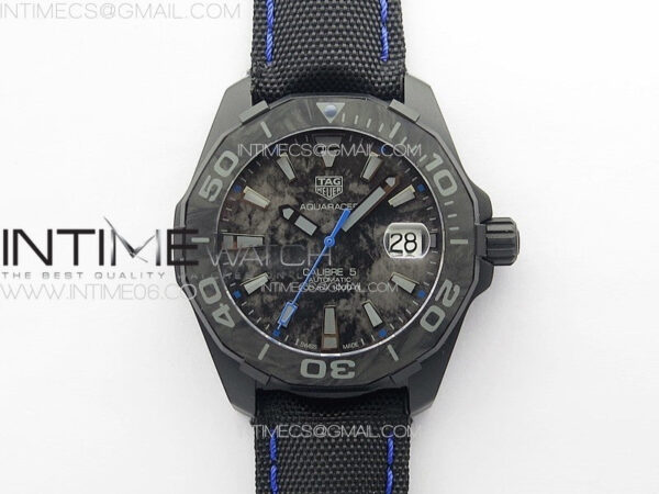 Aquaracer Calibre 5 PVD 41mm TARF 1:1 Best Edition Carbon/Blue Dial on Black Nylon Strap SW200