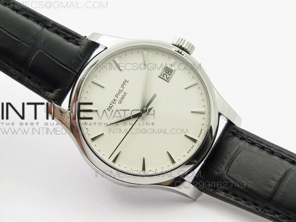 Calatrava 5227 SS Version  white Dial on Black Leather Strap Japanese MIYOTA 9015 PP324CS – Bild 2