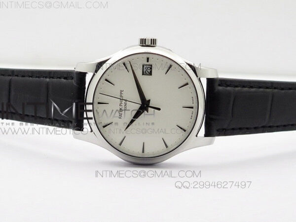 Calatrava 5227 SS Version  white Dial on Black Leather Strap Japanese MIYOTA 9015 PP324CS – Bild 3