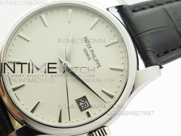 Calatrava 5227 SS Version  white Dial on Black Leather Strap Japanese MIYOTA 9015 PP324CS – Bild 4