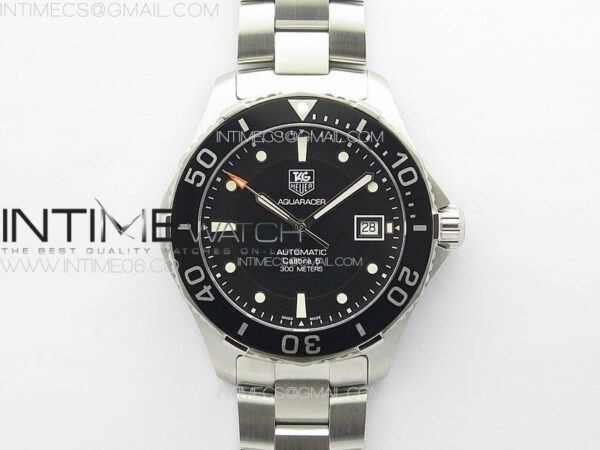 Aquaracer Calibre 5 41.5mm TARF 1:1 Best Edition Black Dial Black Bezel on SS Bracelet SW200