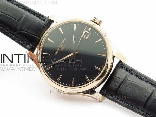 Calatrava 5227 BP Version RG Black Dial on Black Leather Strap Japanese MIYOTA 9015 PP324CS – Bild 2
