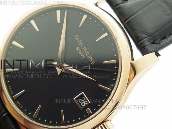 Calatrava 5227 BP Version RG Black Dial on Black Leather Strap Japanese MIYOTA 9015 PP324CS – Bild 4