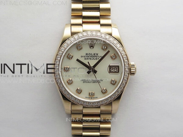 DateJust 31mm RG/Crystals Bezel APSF Best Edition White MOP Dial Crystals Markers on President Bracelet A2824 – Bild 2