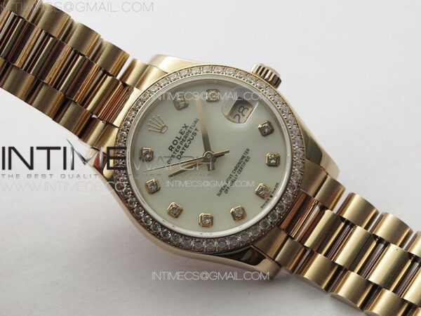 DateJust 31mm RG/Crystals Bezel APSF Best Edition White MOP Dial Crystals Markers on President Bracelet A2824 – Bild 3