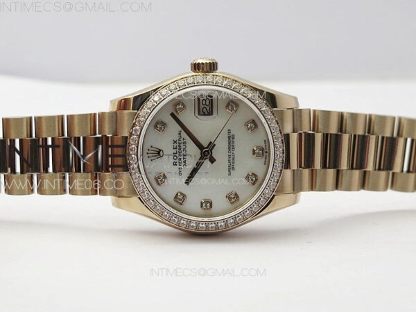 DateJust 31mm RG/Crystals Bezel APSF Best Edition White MOP Dial Crystals Markers on President Bracelet A2824 – Bild 4